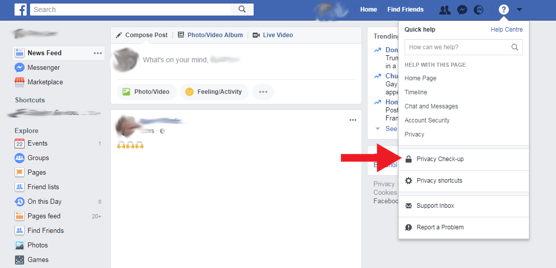 facebook privacy check up