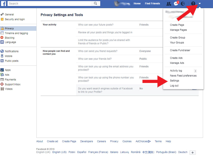 facebook settings